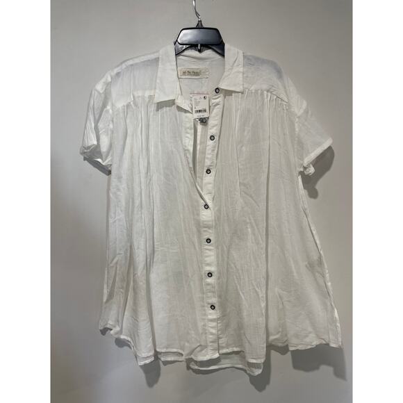 NWT We The Free Float Away Short Sleeve Button-Up Shirt Optic White Women Size M - Picture 3 of 5